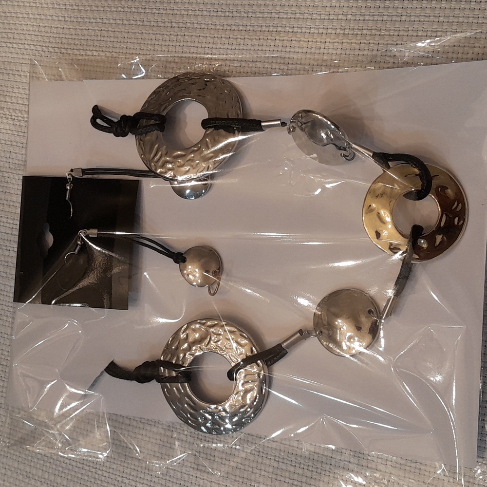 Black silver and gold necklace and earrings